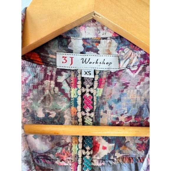 Johnny Was 3J Workshop Floral Print Velvet Button Down Tunic Top Multi Size XSma - Picture 2 of 9
